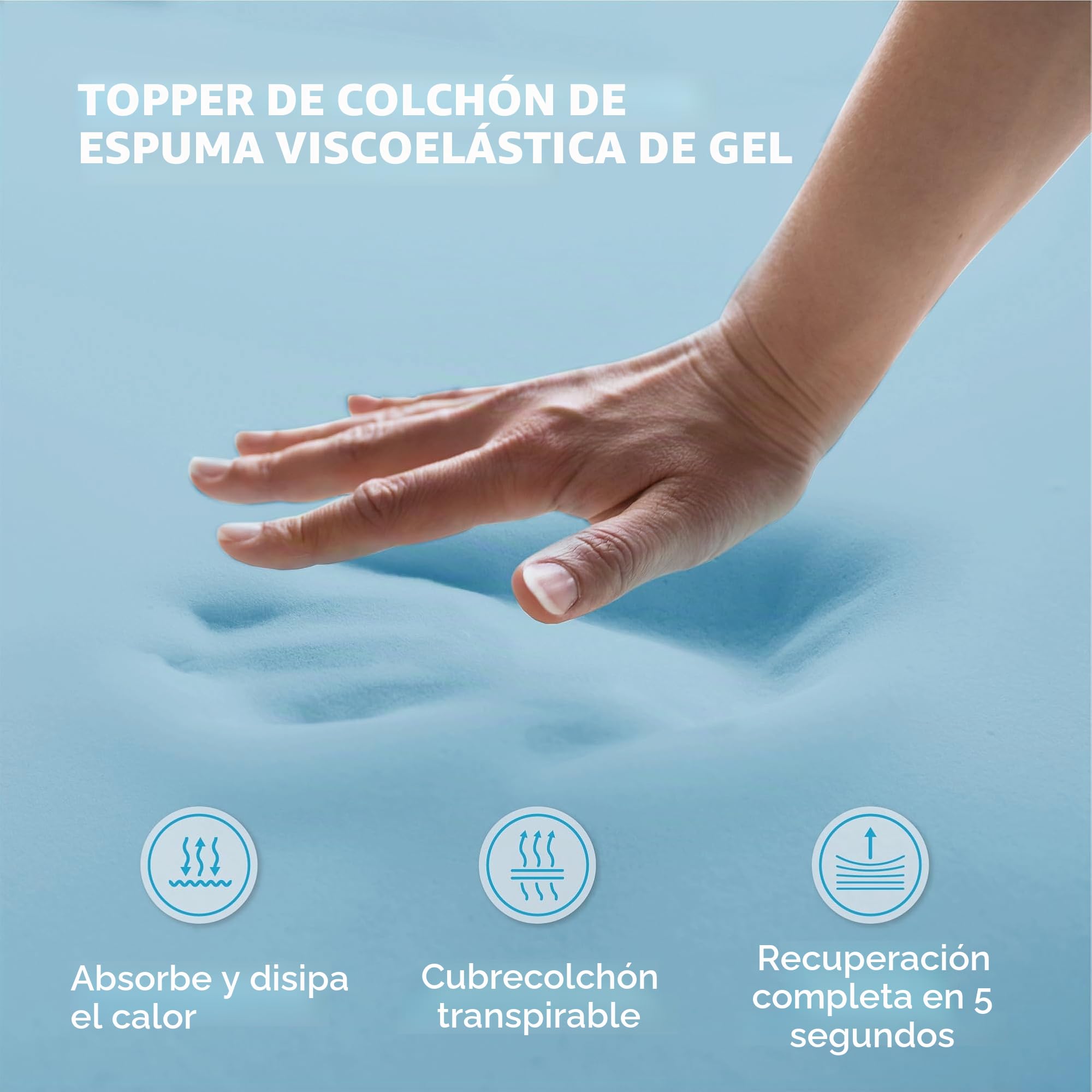 Degrees of Comfort Topper para colchones de 160 x 200 cm, 8 cm de altura, dos grados de dureza H2&H3, colchón de espuma viscoelástica de gel con funda de colchón transpirable extraíble, certificado
