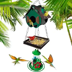 Casinha De Passarinhos Comedouro Bebedouro Para Beija-flores Livres (Verde)