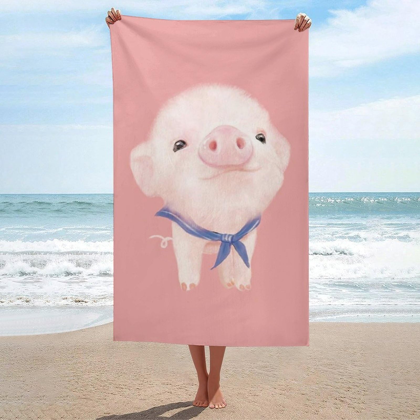 LEDFCVSU Beach Towel, Pink Pig Bath Towel, Absorbent Towel for Swimming, Sports, Travel