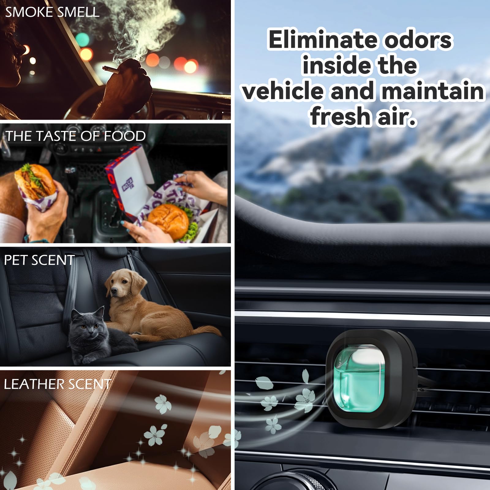 SCENTORINI Ambientador Coche, Perfume para Coche con 3 Clip y 12 Recargas, Fragancia de Brisas Marinas y Coche Nuevo y Lavandas Ambientador de Coche para Eliminar Olores Perfume Durante 30 Días