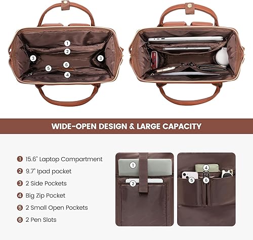 Miniatura 2 de LOVEVOOK Mochila de viaje para computadora portátil para mujer, de piel sintética, mochila de trabajo a la moda, bolsa grande de 15.6 pulgadas para