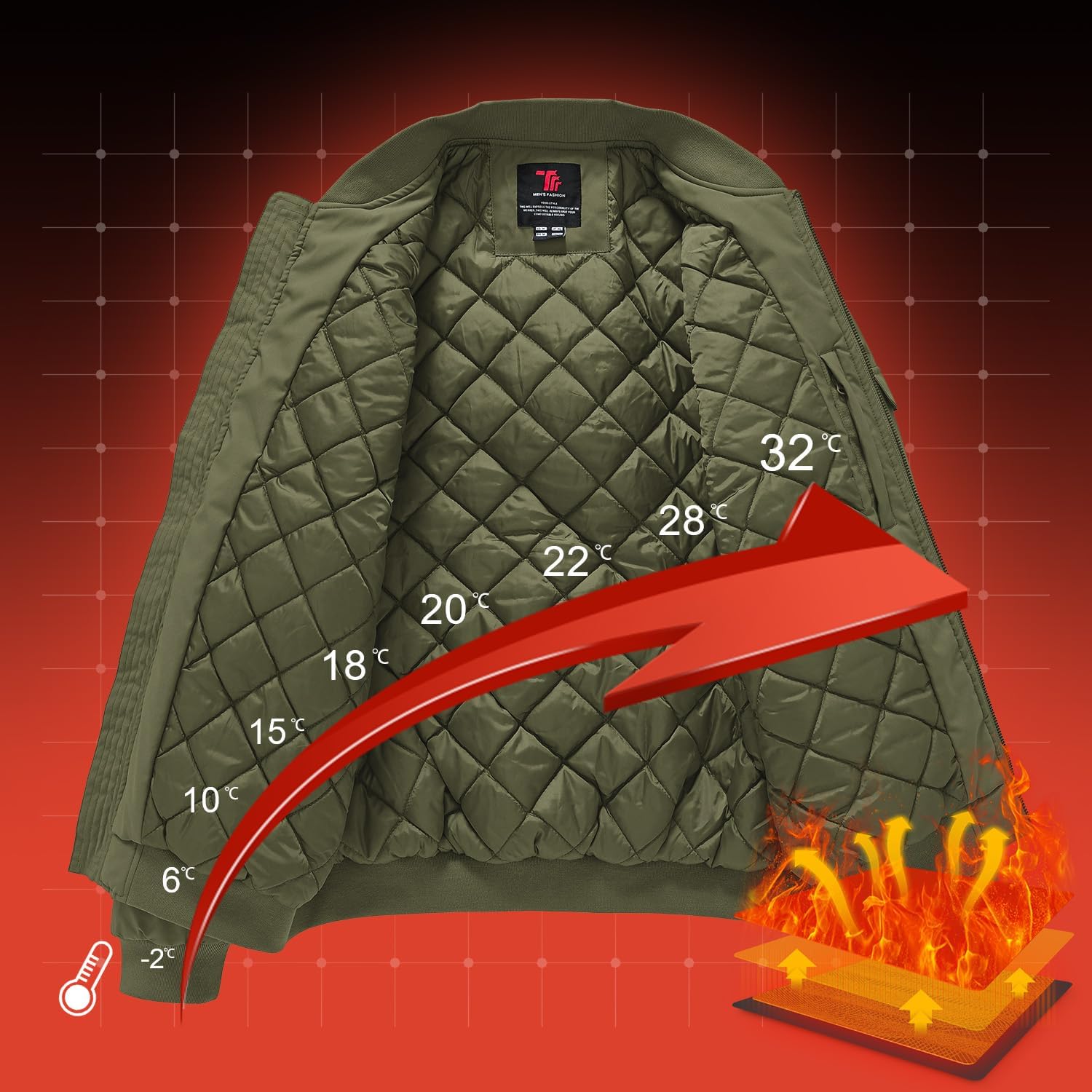 Gopune Men's Windproof Bomber Jacket Warm Water Resistant Windbreaker Winter Outwear Quilted Jackets Coats - Image 4