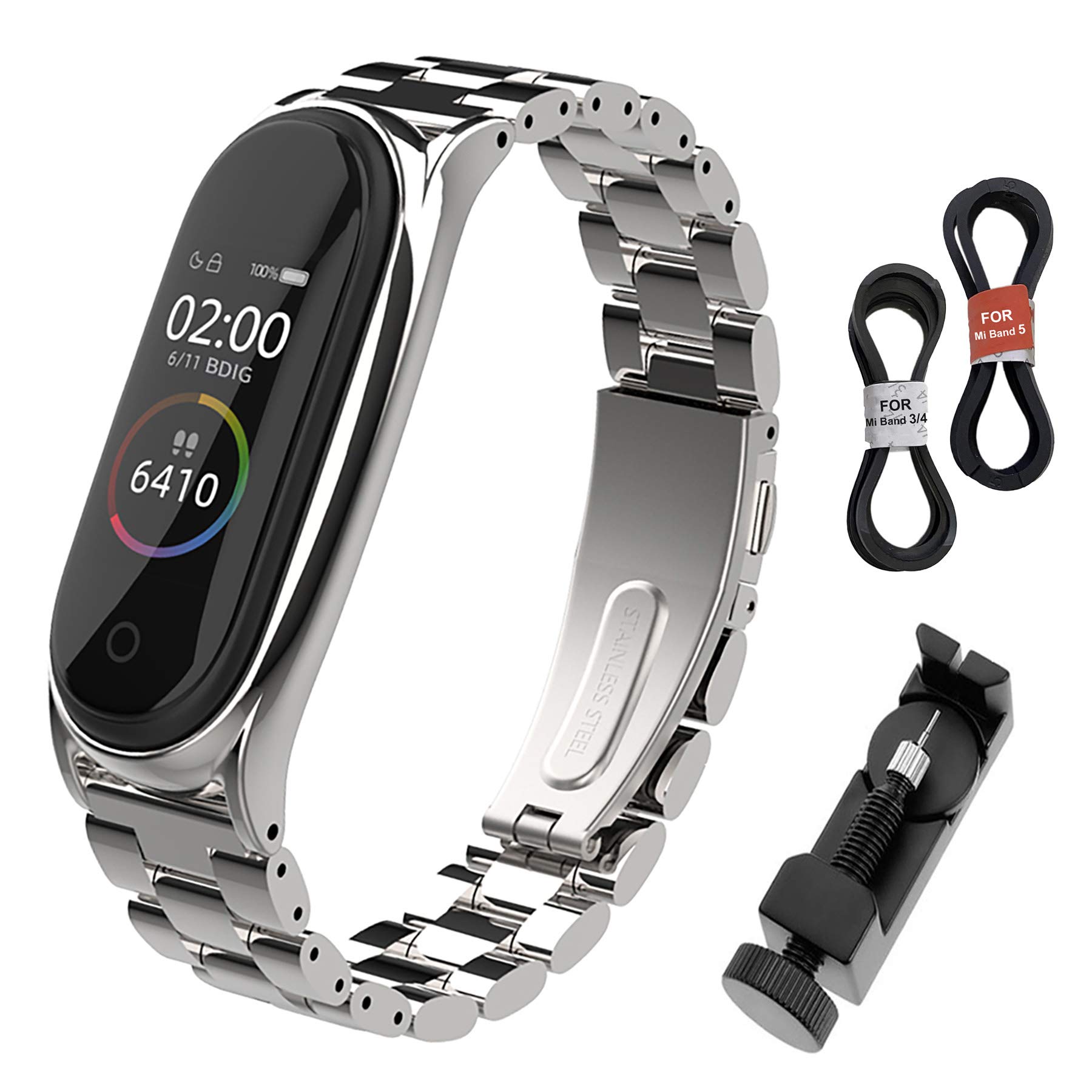 BDIG Bracelet Compatible with Xiaomi Mi Band 6 & Mi Band 5, Metal Adjustable Stainless Steel Watch Strap Replacement for Mi Band 4/5/6