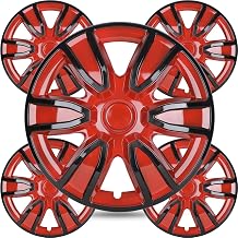 Winjet 13 inch White Lacquer & Red Lacquer Universal Hubcaps [Only Fit Iron Hub - Steel Wheel] - Snap On Auto Tire Replacement Exterior Cap Hub Caps for Car Truck SUV - Fits Most 13" Cars Set of 4