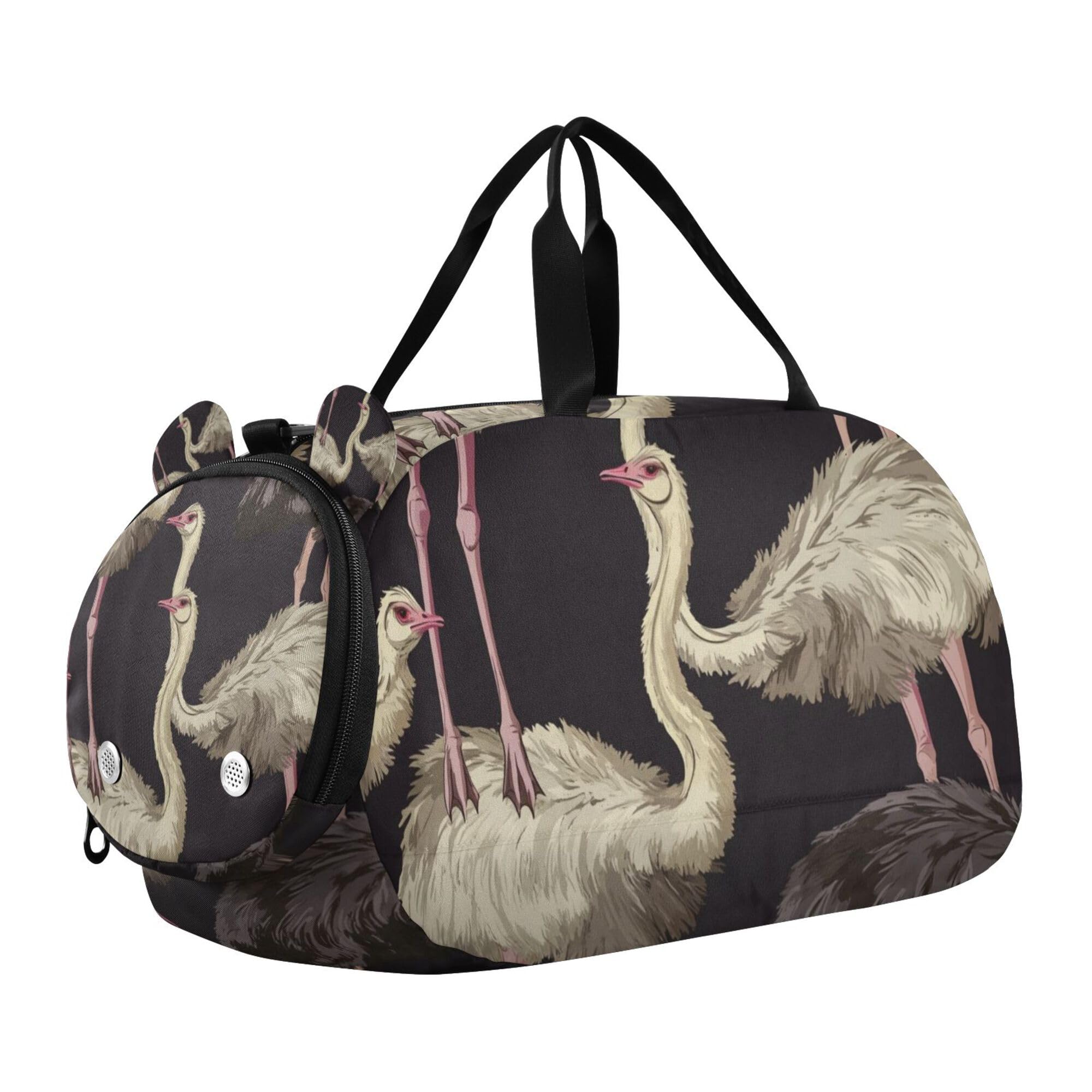 Glaphy African Ostrich Animals Duffle Bag for Toddler Boys Girls, Gym Sports Bag with Shoe Compartments, Kids Travel Overnight Weekender Shoulder Bag
