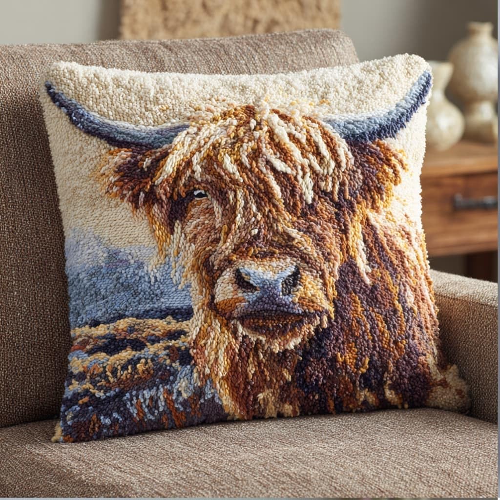 kitphoenix Latch Hook Embroidery Kits Highland Cattle 43Cmx43Cm