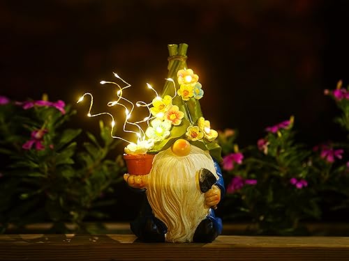 Decoración de gnomo de jardín, gnomos solares, decoración de jardín con luces de fuegos artificiales en la mano para jardín, patio, césped,