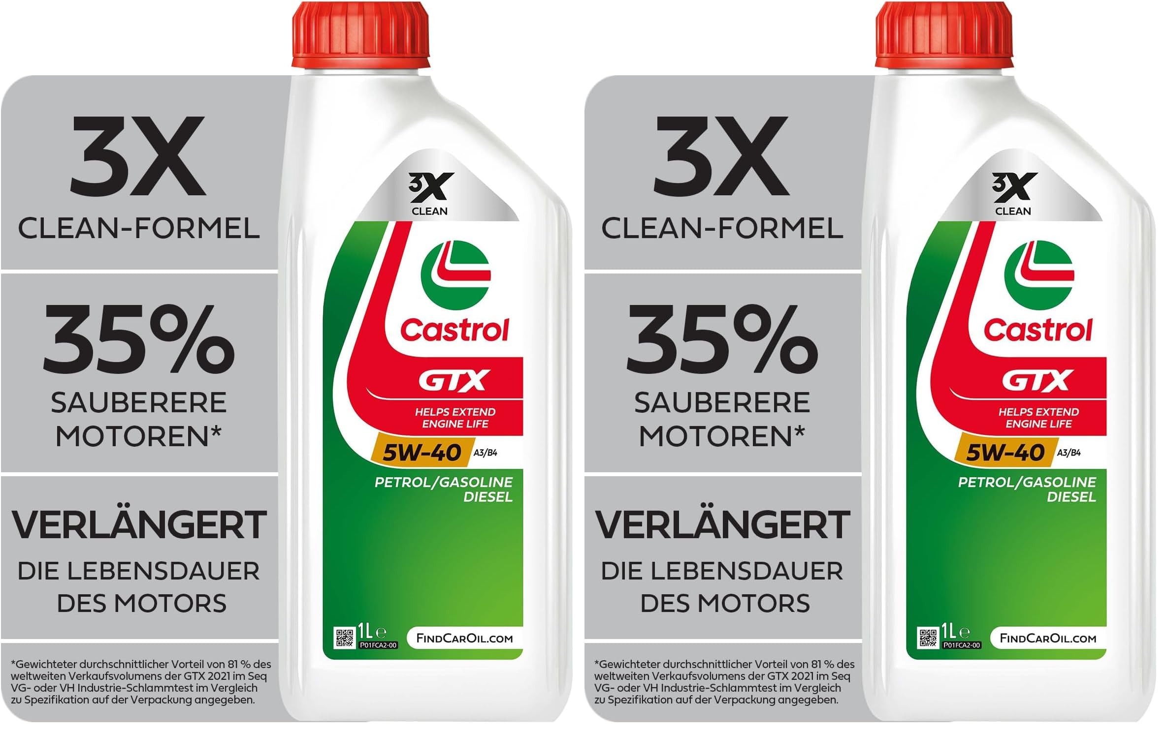 Castrol GTX 5W-40 A3/B4 Motoröl, 1L (Packung mit 2)