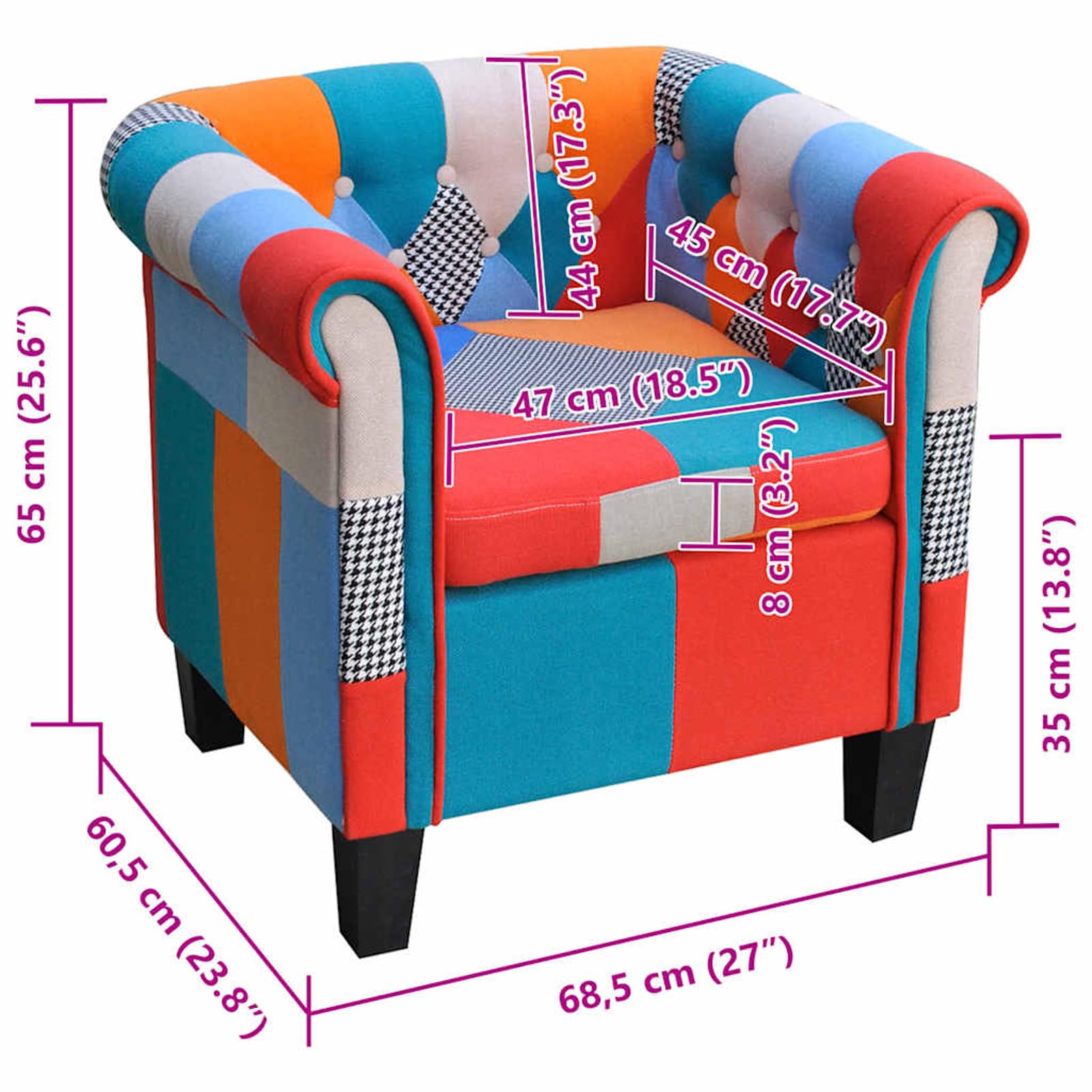 Gecheer Poltrona, design patchwork, in tessuto, poltrona comoda per casa
