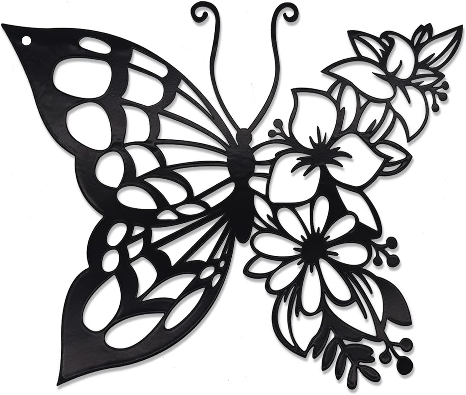 EZ4ENCE Butterfly Decoration Wall Art Boho Wall Home Decor Hanging Appearance Wall Decor Metal Hanging Butterfly Decor Flower Wall Art for Bedroom Living Room Home Wall,Black(Large)