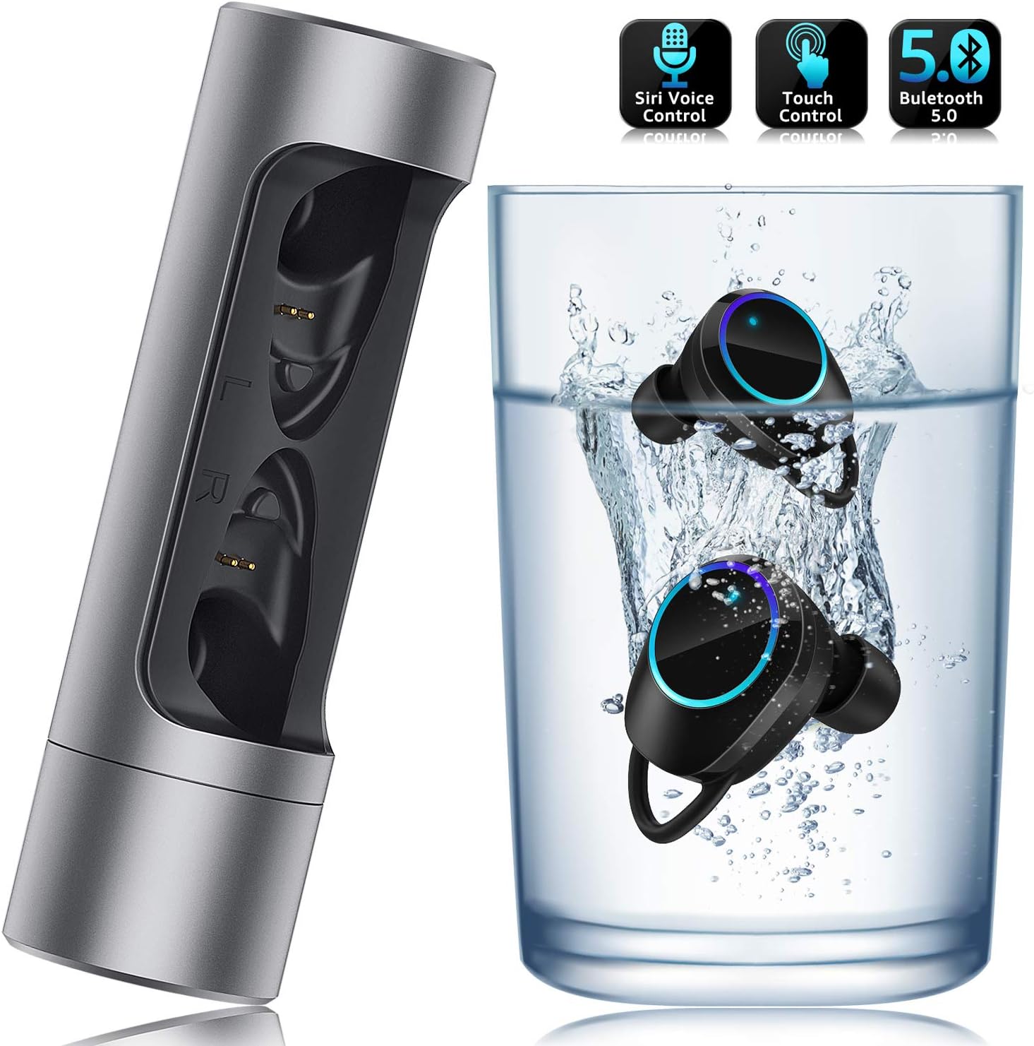 Wireless Headphones Bluetooth 5.0 Earbuds-32H Playtime Hi-fi 5D Stereo, IPX6 Waterproof Wireless Earphones Fingerprint Touch Control With 1000mAh Portable Mental Charging Case for Running Sport Gym