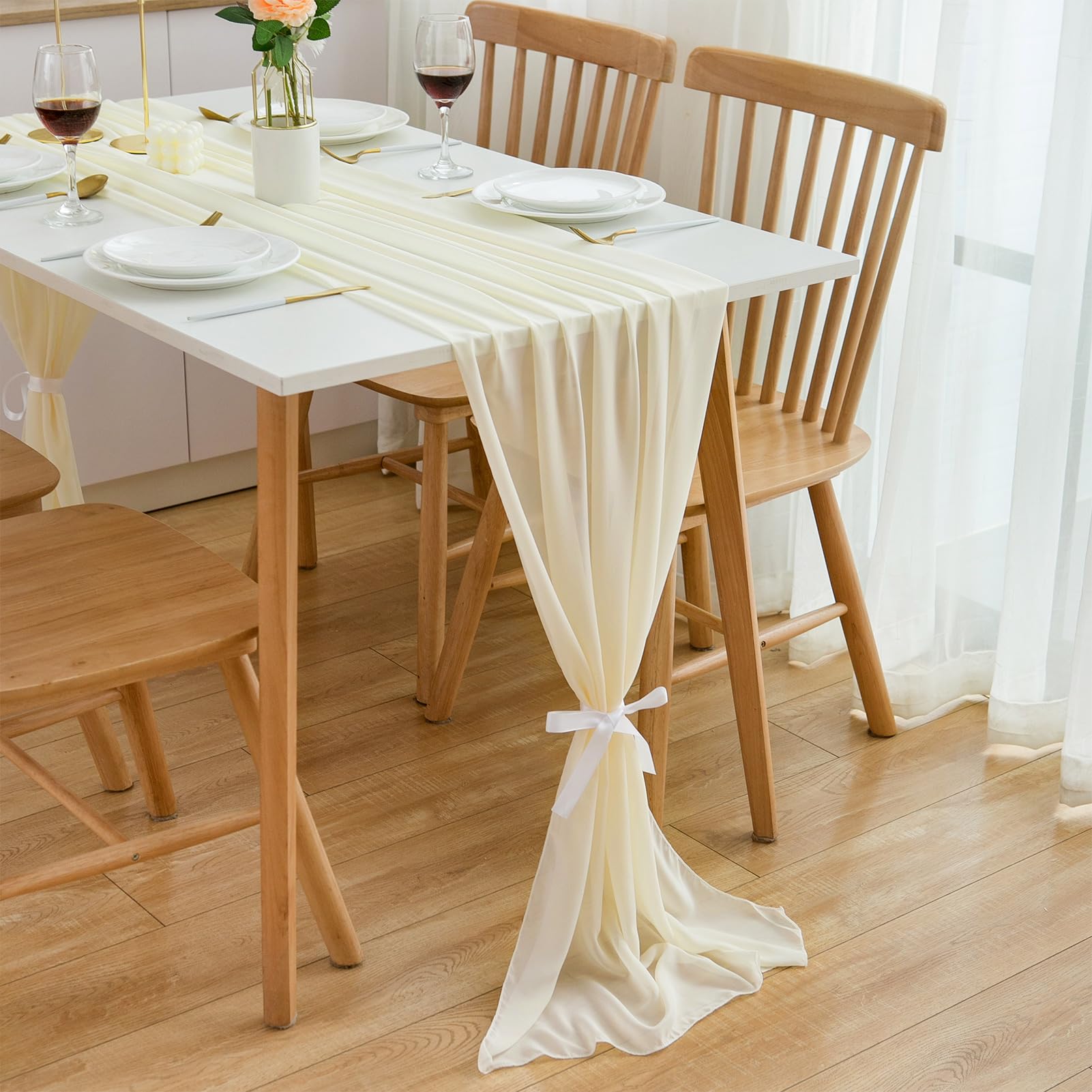 CHUQING Chiffon Tischläufer Tischdeko Stoff Tischband Boho Dekoration Tischläufer für Hochzeit, Geburtstag,Weihnachten,70 cm x 300 cm