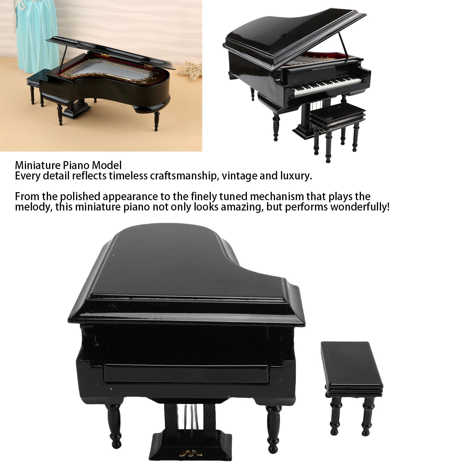 Modelo de Piano en Miniatura, Mini Piano de Cola de Madera, Adorno de Instrumento Musical con Mecanismo de Cuerda, GIFS para Amantes de la Música, Pianistas, Decoración del