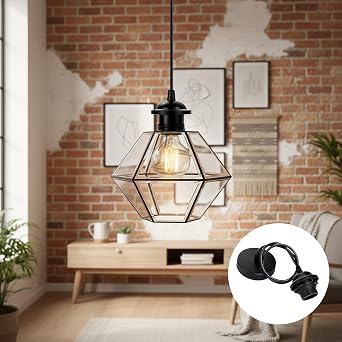 Black Pendant Light Fitting – Adjustable Industrial-Style Ceiling Rose Pendant Light Fitting for Modern Homes, Living Spaces, Kitchens, Offices, Restaurants, Cafes & Commercial Venues