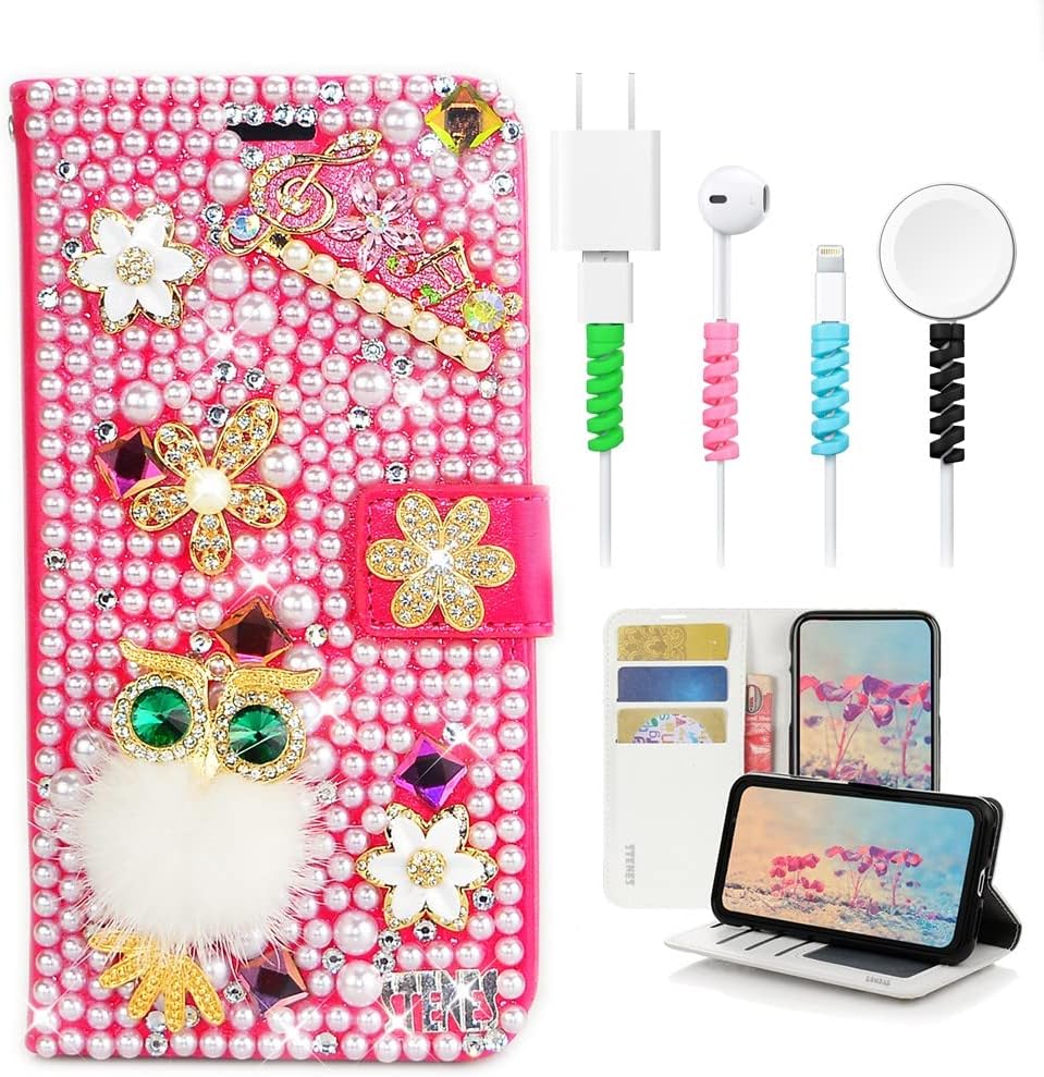 STENES Bling Wallet Phone Case Compatible with Samsung Galaxy A13 5G Case - Stylish - 3D Handmade Floral Butterfly Glitter Magnetic Wallet Leather Cover with Cable Protector [4 Pack] - Colorful