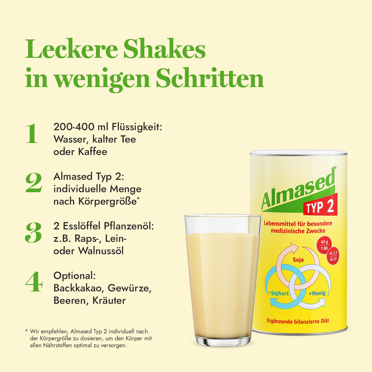 Almased Typ 2 – 3x500g – 600 ml Shaker – ideal bei Diabetes – Senkung des Blutzuckerspiegels – ohne künstliche Zusätze - 30 Portionen
