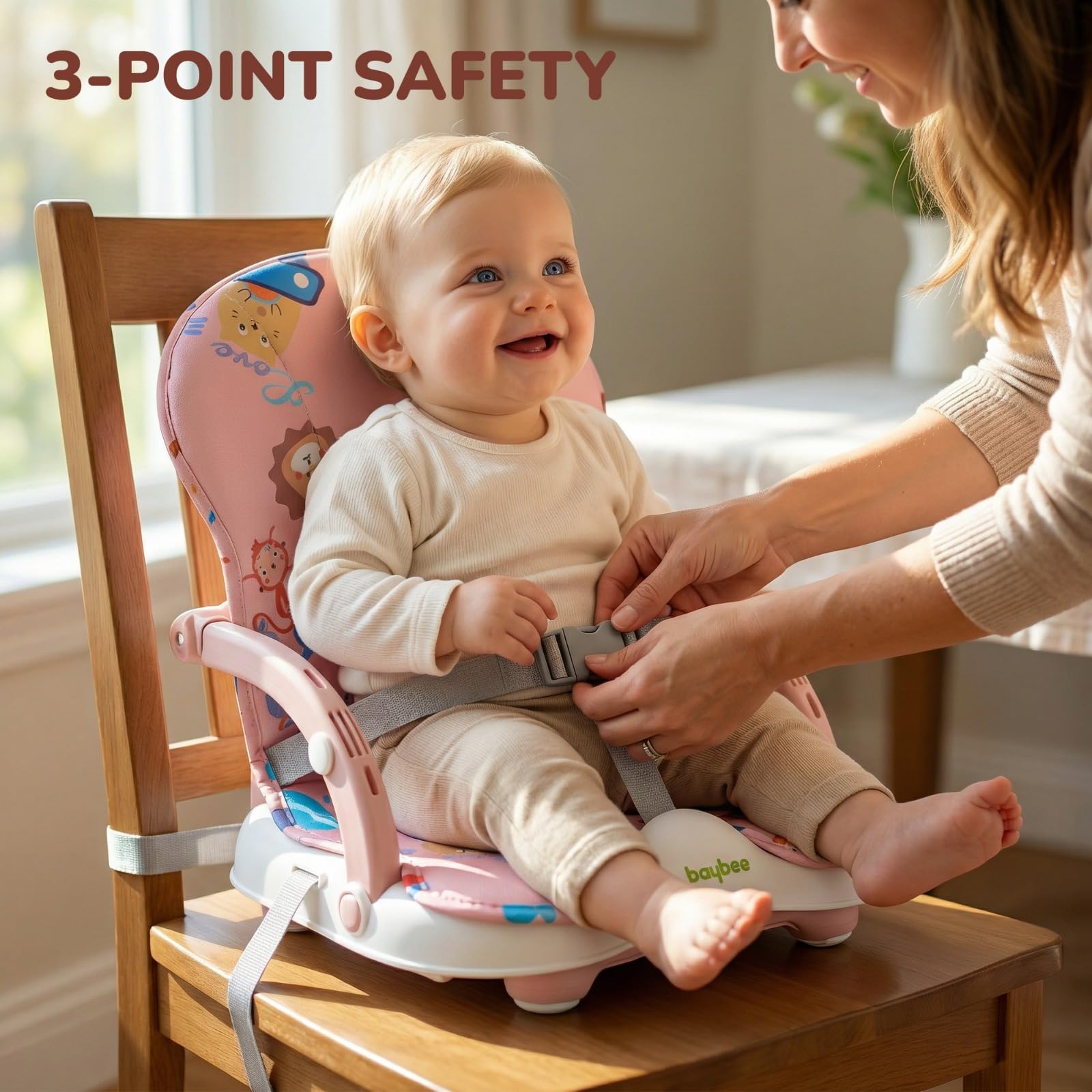 Baybee Baby Feeding Chair for Babies | Portable Kids Sitting Chair with 4 Level Height Adjustable, Safety Belt & Food Tray, Booster Seat for Infant 6 Months to 3 Years 4