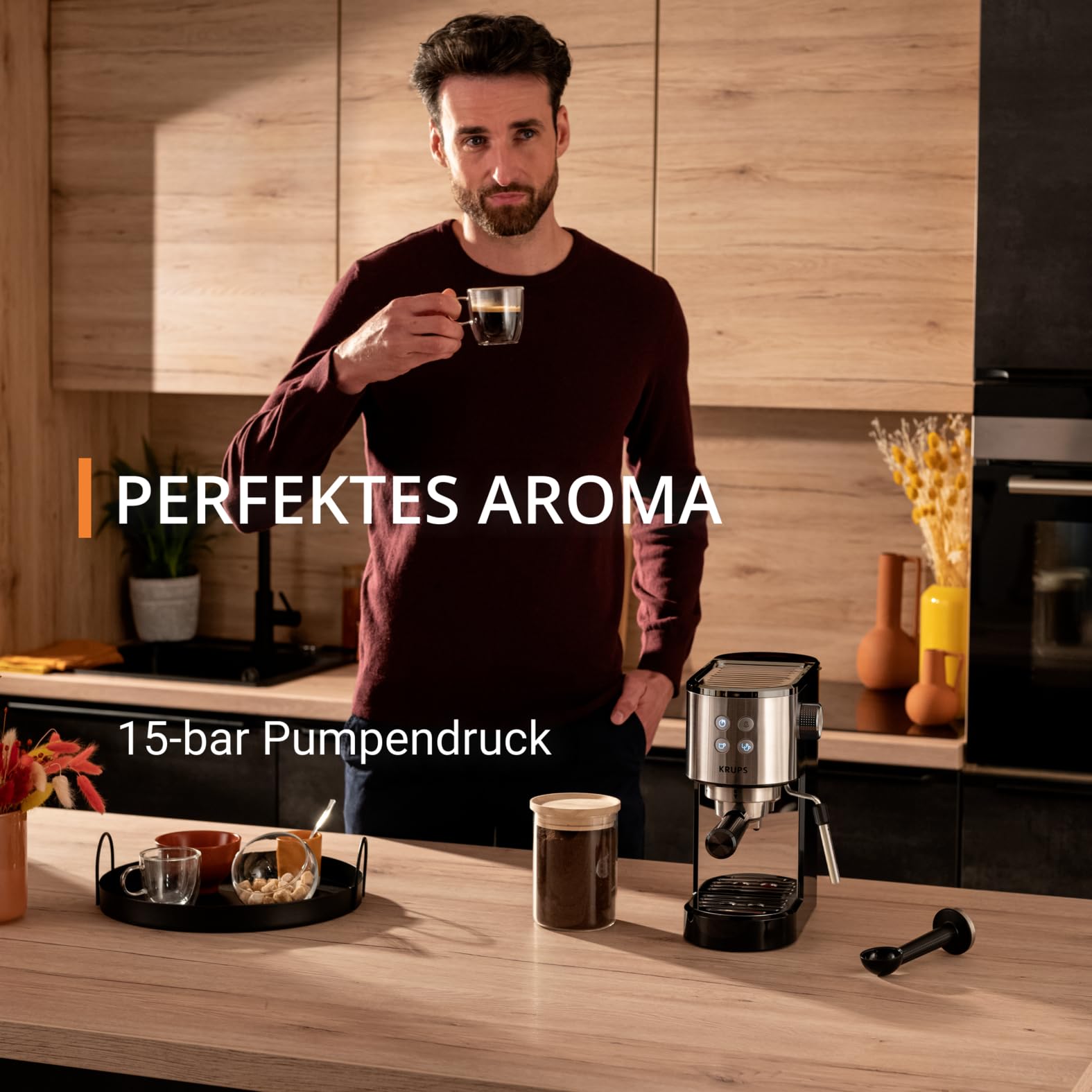 Krups Virtuoso Essential Espresso-Siebträgermaschine, 15 bar, Edelstahl, XP441810