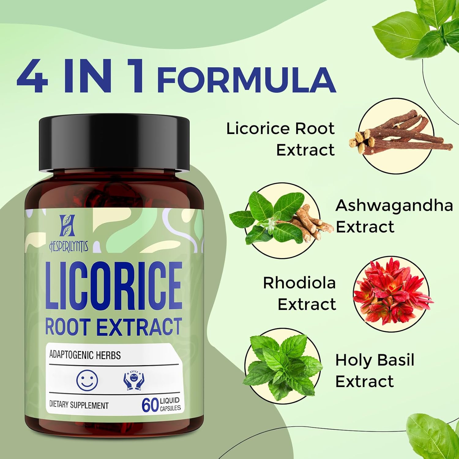71pNxuNMoIL._AC_SL1500_ Licorice Root Supplements - Adaptogens Supplements with Licorice Root, Ashwagandha, Rhodiola, Holy Basil - Cortisol, Emotional, Relaxation & Sleep - Max Absorption, 60 Liquid Capsules