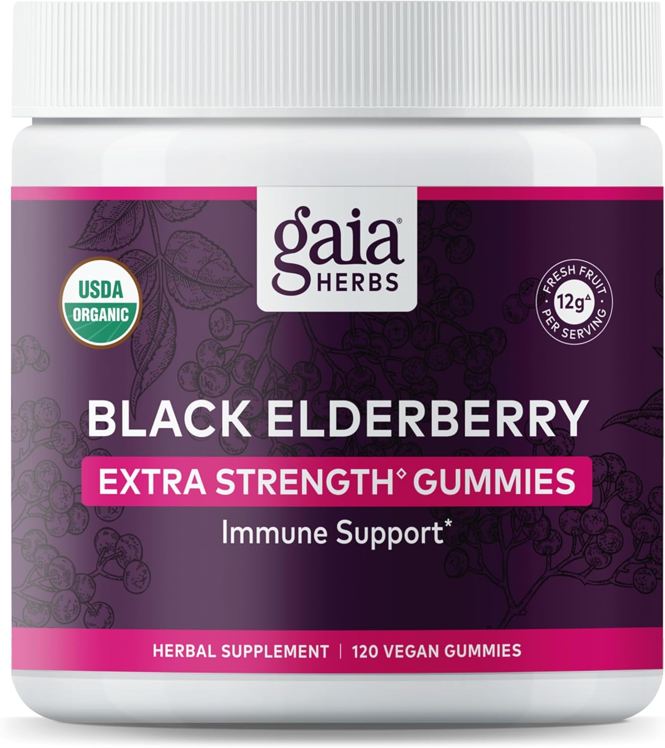 Gaia Herbs Black Elderberry (Sambucus Nigra) Extra Strength Gummies – Delicious Immune Support Supplement – Made with Certified Organic Black Elderberries for Immune System Support – 120 Gummies Gaia Herbs Black Elderberry (Sambucus Nigra) Extra Strength Gummies – Delicious Immune Support Supplement – Made with Certified Organic Black Elderberries for Immune System Support – 120 Gummies