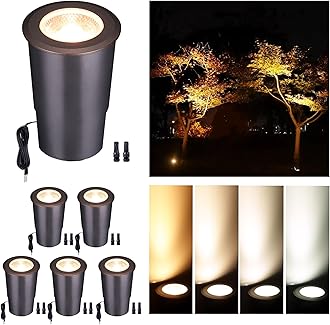 LED Well Lights Low Voltage Outdoor - IP67 Waterproof 12V Ground Fixture, Warm White & Cool White Hard-Wired Landscape Lighting, ORB Aluminum for Wall Walkway Patio 9W 700LM 6 Pack