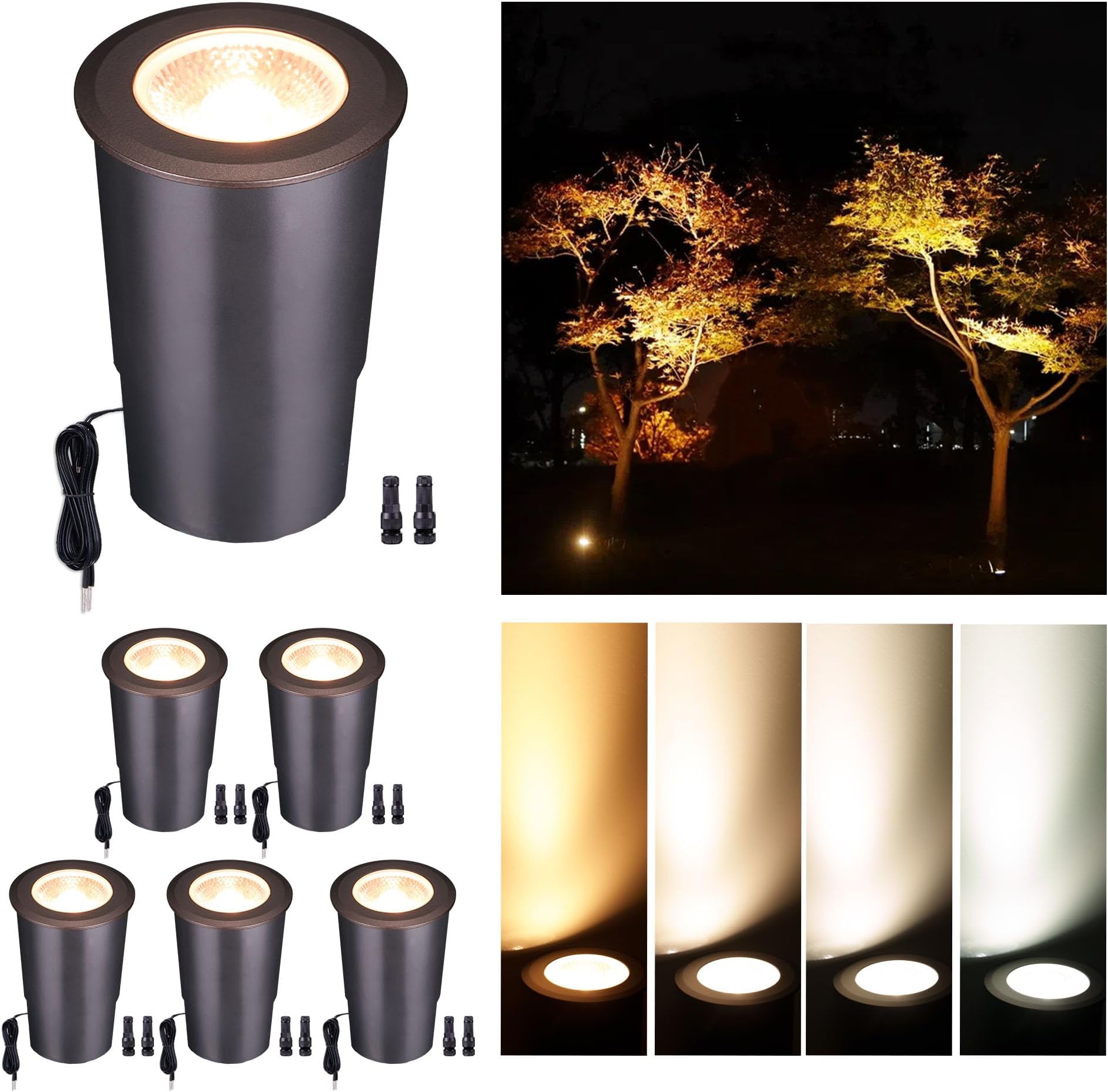 LED Well Lights Low Voltage Outdoor - IP67 Waterproof 12V Ground Fixture, Warm White & Cool White Hard-Wired Landscape Lighting, ORB Aluminum for Wall Walkway Patio 9W 700LM 6 Pack