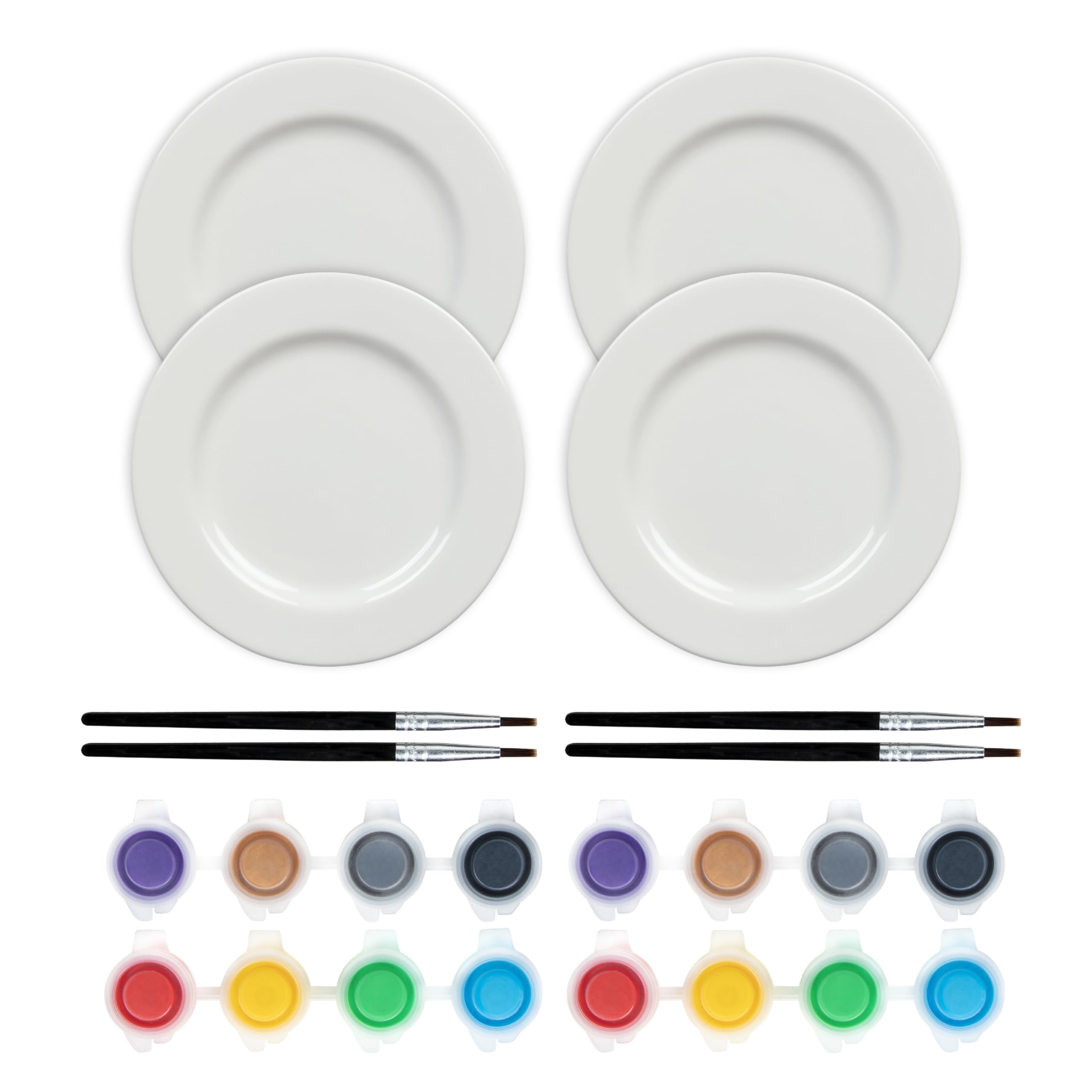 Kit per Pittura in Ceramica Tulip Dipinto da Me – 4 Piatti Dipingibili, 16 Colori Sicuri per Alimenti & 4 Pennelli, Lavabile in Lavastoviglie, Dipingi la Tua Ceramica a Casa
