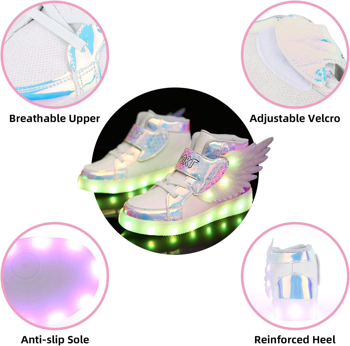 BFOEL Kids Light up Shoes LED USB Charging Flashing High-top Wings Sneakers Boys Girls Trainers for Festivals Halloween Christmas New Year Party Great Gift - Image 4