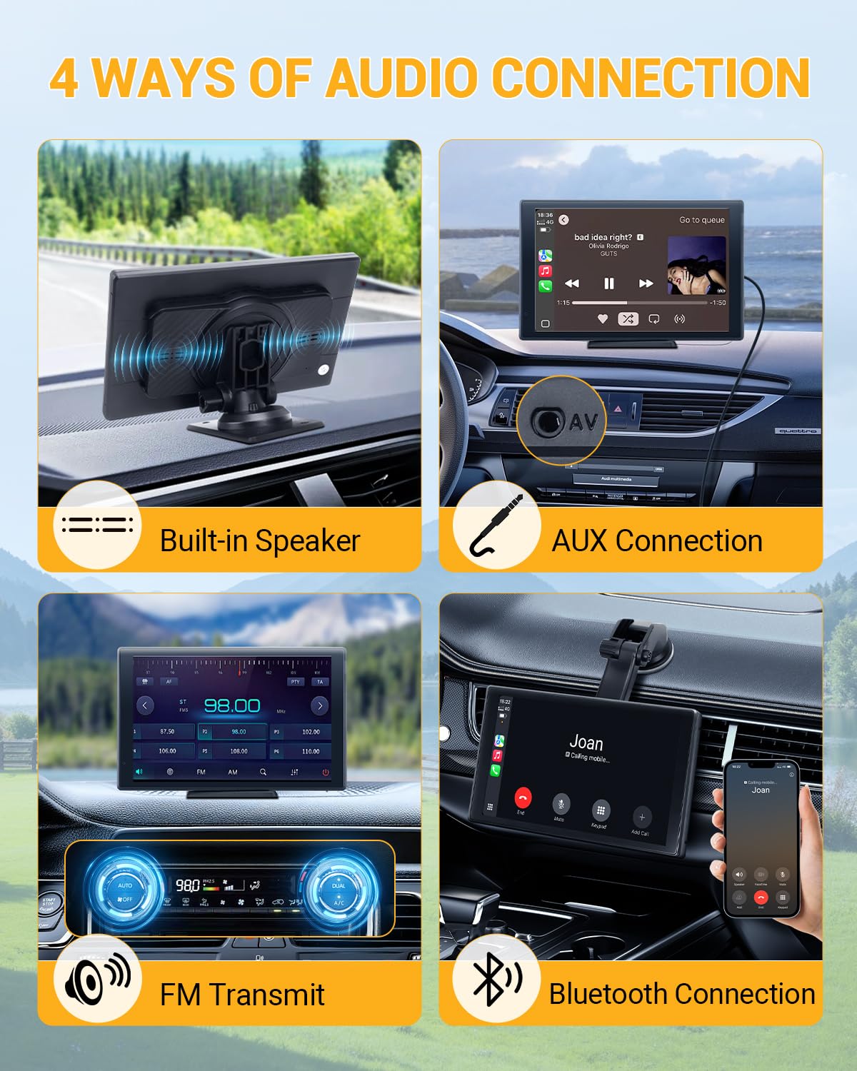 8 Pulgadas Pantalla Carplay Coche Tactil Pantalla para Coche con Camara Trasera Pantalla Android Auto Portatil Inalámbrico con Mirror Link Navegación GPS Control por Voz Entrada AUX FM