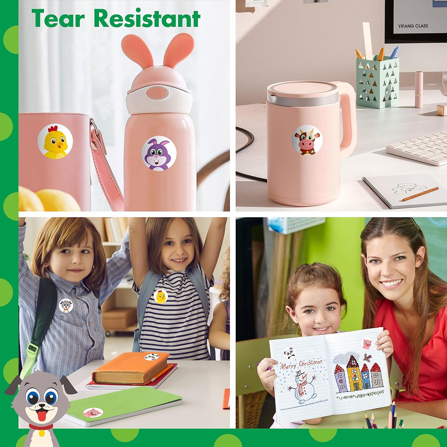 PLAYZOCO Pegatinas animales para niños, stickers decorativos infantiles, calcomanías alegres, adhesivos en rollo, 500 unidades de 2.5 cm con diseños variados y divertidos — view 3