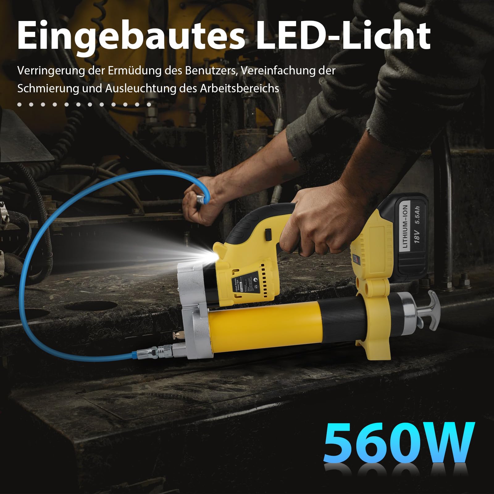 ASUNCELL Akku-Fettpresse 18V, Elektrische Fettpresse Kit mit 2 Batterien und Ladegerät, 8000 PSI Bürstenloser Motor, 18 Volt 5500mAh Akku Fettpresse von Fahrzeugen und Maschine