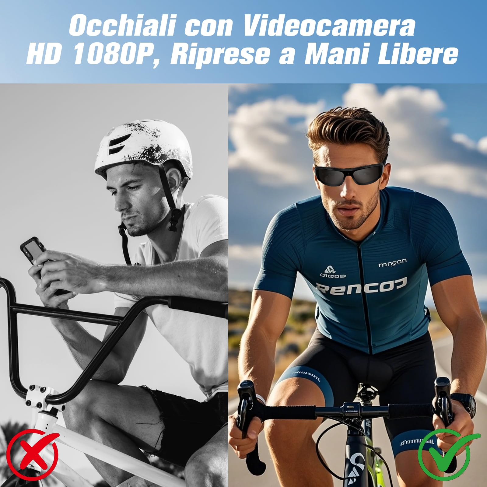 Telecamera Spia Occhiali da Sole, 32GB Mini Telecamera Nascosta Bicchieri 1080P HD, Action Cam Sport Occhiali Fotocamera per Attività Outdoor Sport Esterni Protezione UV