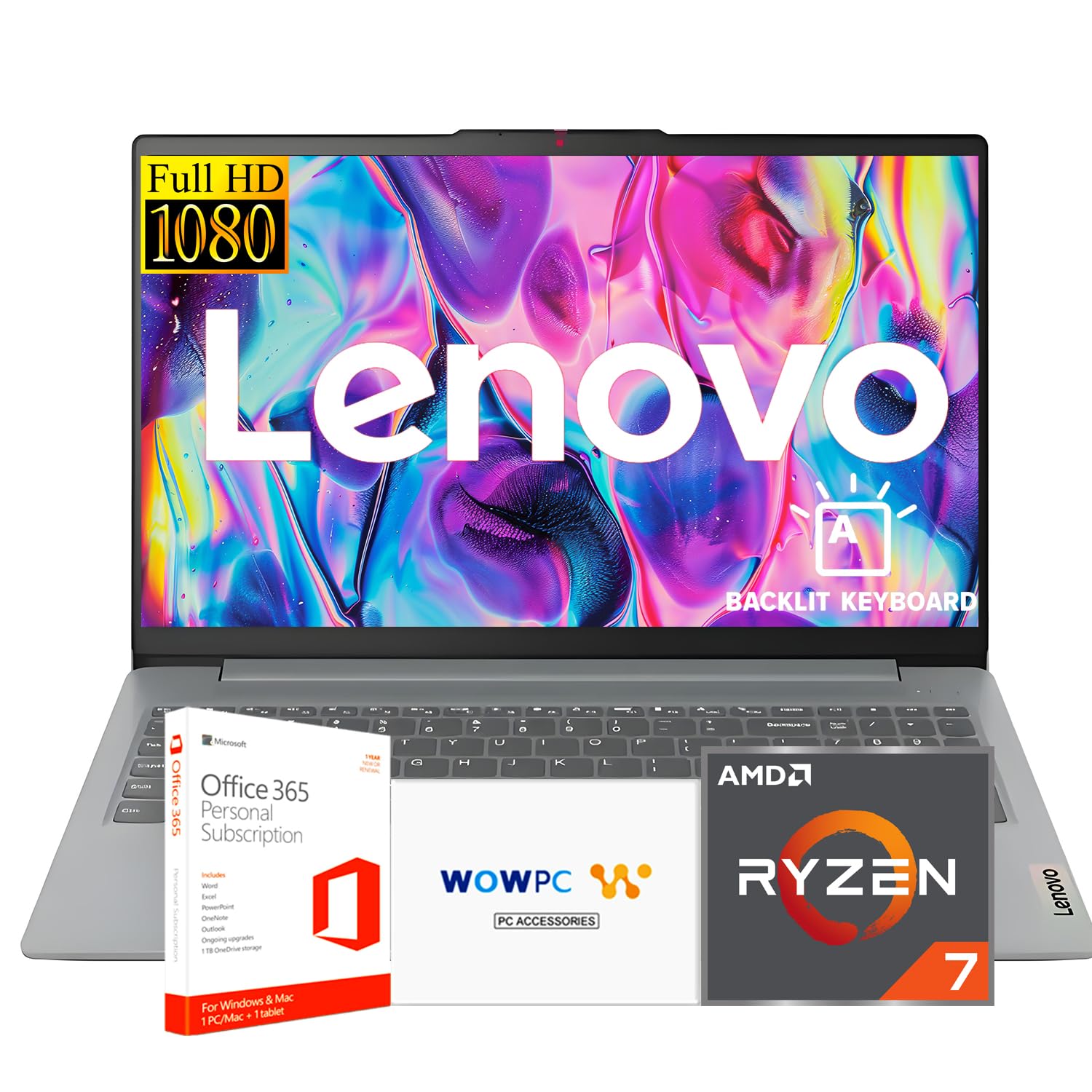 Ideapad Slim 3 Laptop for Student & Business with Microsoft Office, Backlit Keyboard, AMD Ryzen 7 5825U (Beats Intel i9-8950HK), 15.6" FHD Display, 16GB RAM 1TB SSD, Windows 11 Pro, WOWPC USB