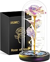 OTLONPE Preserved LED Rose in Glass Dome - Colorful Light Up Eternal Flower Gift for Valentine's, Mom, Wife, Girlfriend (Colorful)