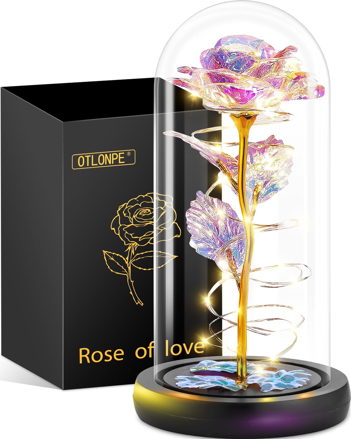 Otlonpe Glass Rose Mothers Day Flower Gifts for Mom from Daughter Son, Birthday Gifts for Women Grandma Wife Girlfriend Sister, Womens Gifts for Teacher Appreciation Graduation Anniversary Christmas Rainbow