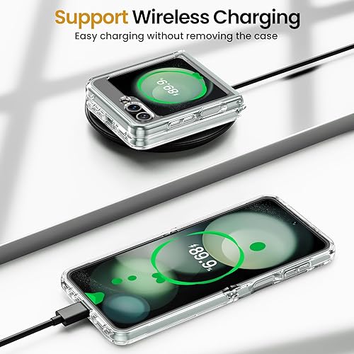 Miniatura 9 de VEGO Funda para Samsung Galaxy Z Flip 5 con protector de pantalla, TPU transparente antiamarilleo, ultradelgada, resistente al desgaste, pintura en