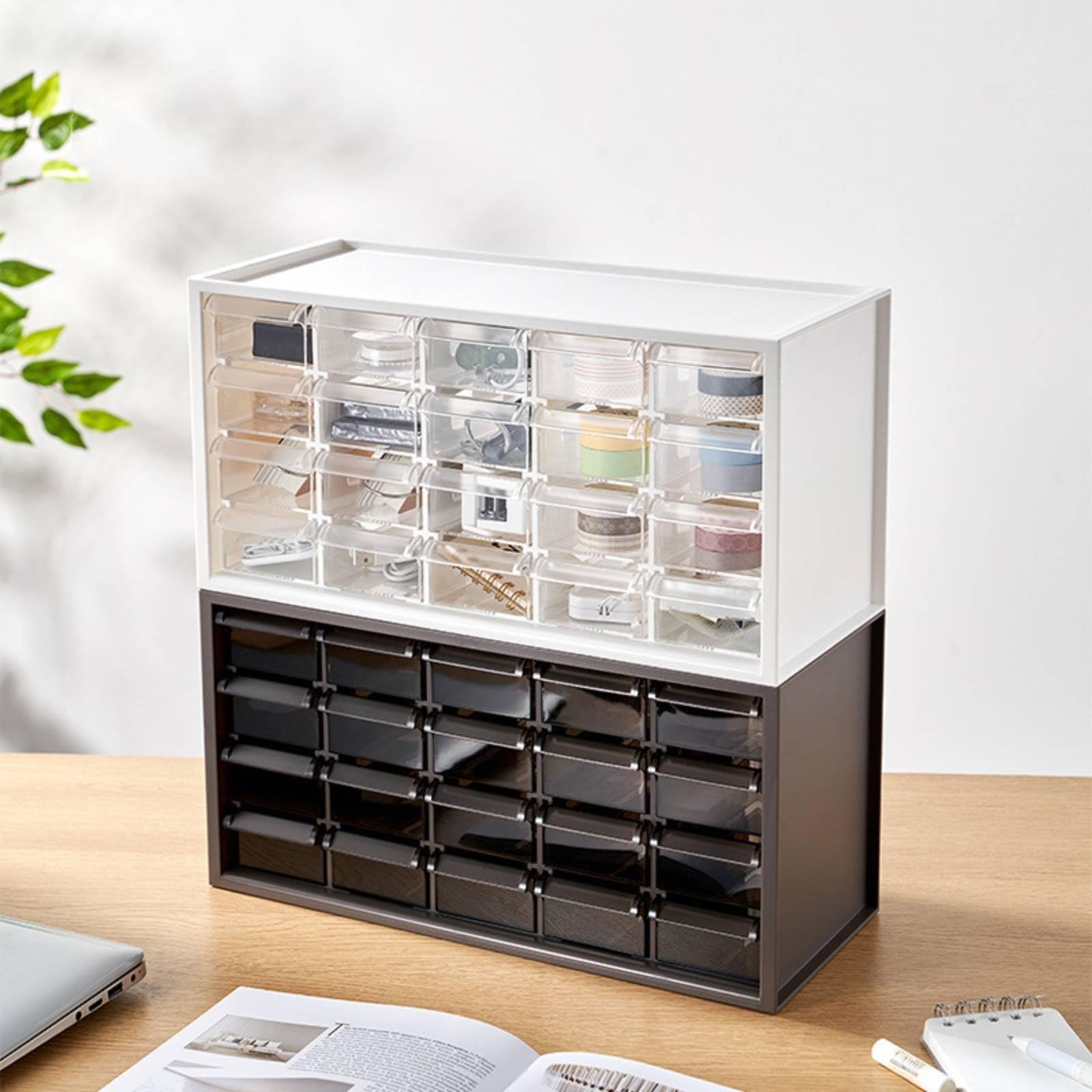 Scatola Portaoggetti a Cassetti Multifunzione Mini Cassettiera da Scrivania Multi-Scomparto Mobile Organizer da Scrivania per Ufficio, Studio, Bianco