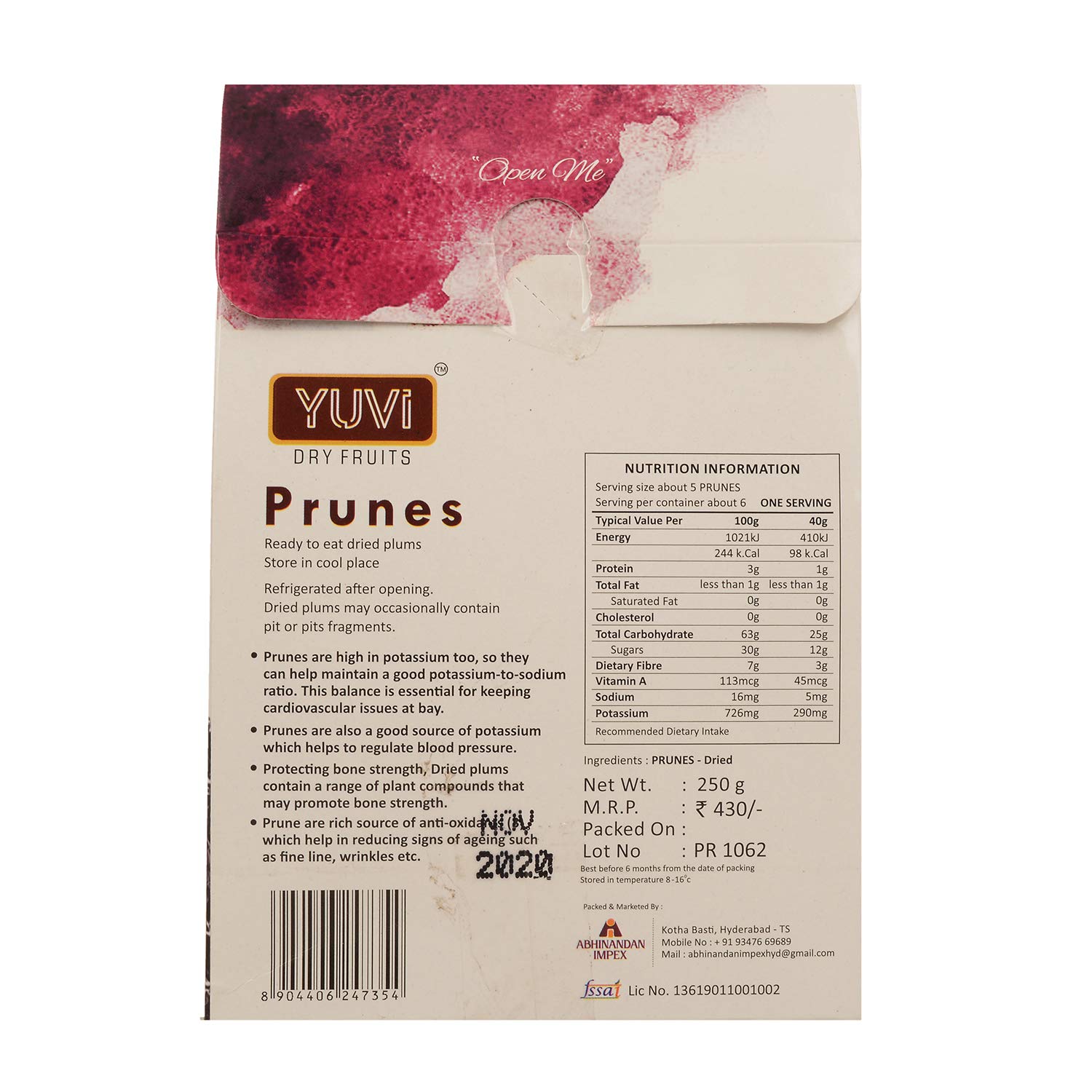 SAINIK'S Dry Fruit Mall - Start UR Day "Traditional Way" Yuvi's Dried Prunes|Aloo Bukhara,Plum,Plump|Dried Fruit Prunes -(Pack Of 2 X 250 Grams)500 Grams