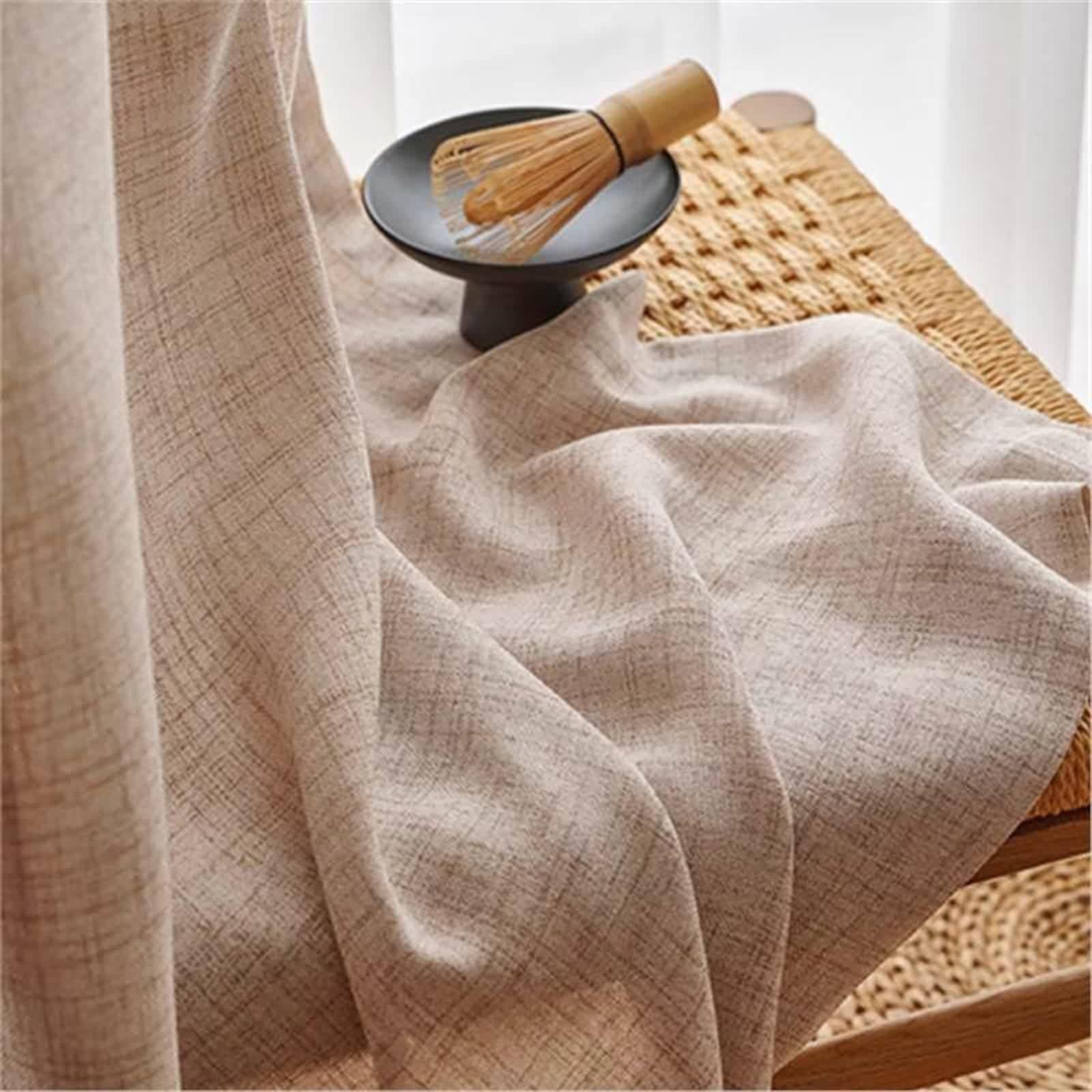 Rideaux Fenetre Chambre, Rideau Anniversaire Couleur Unie Coton et Lin Café Léger Voilage 86L x 115H CM Lot de 2