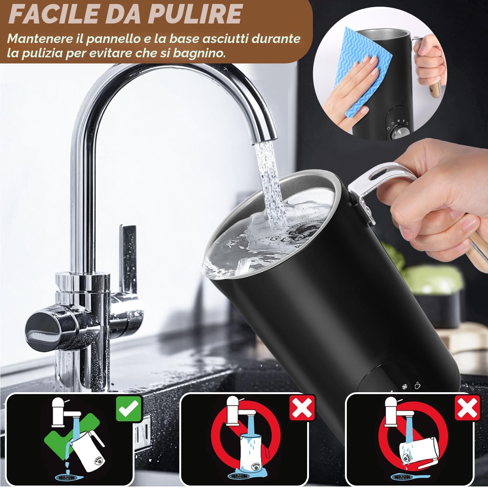 Montalatte Elettrico 5 in 1, Cappuccinatore Elettrico 350ML, per Schiumare Latte Caldo e Freddo, Silenzioso, Acciaio Inossidabile Rivestimento Antiaderente, per Caffè, Cappuccino, Latte