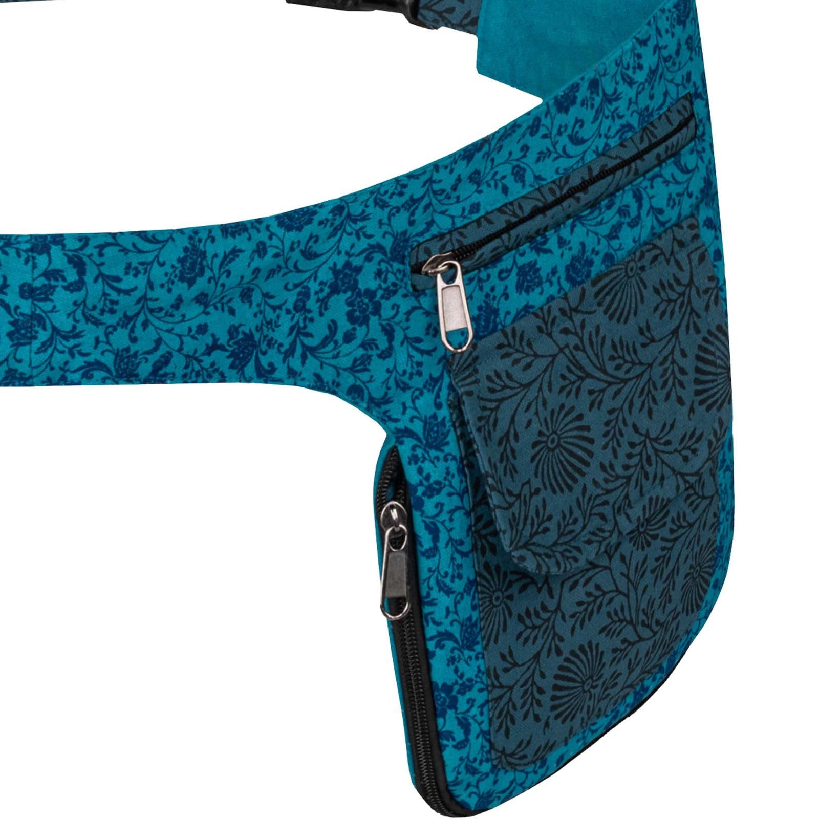 Doppel Bauchtasche Sidebag Gürteltasche Festivaltasche Hippie Goa Hüfttasche Hipbag Gassitasche, Farbe:Blau