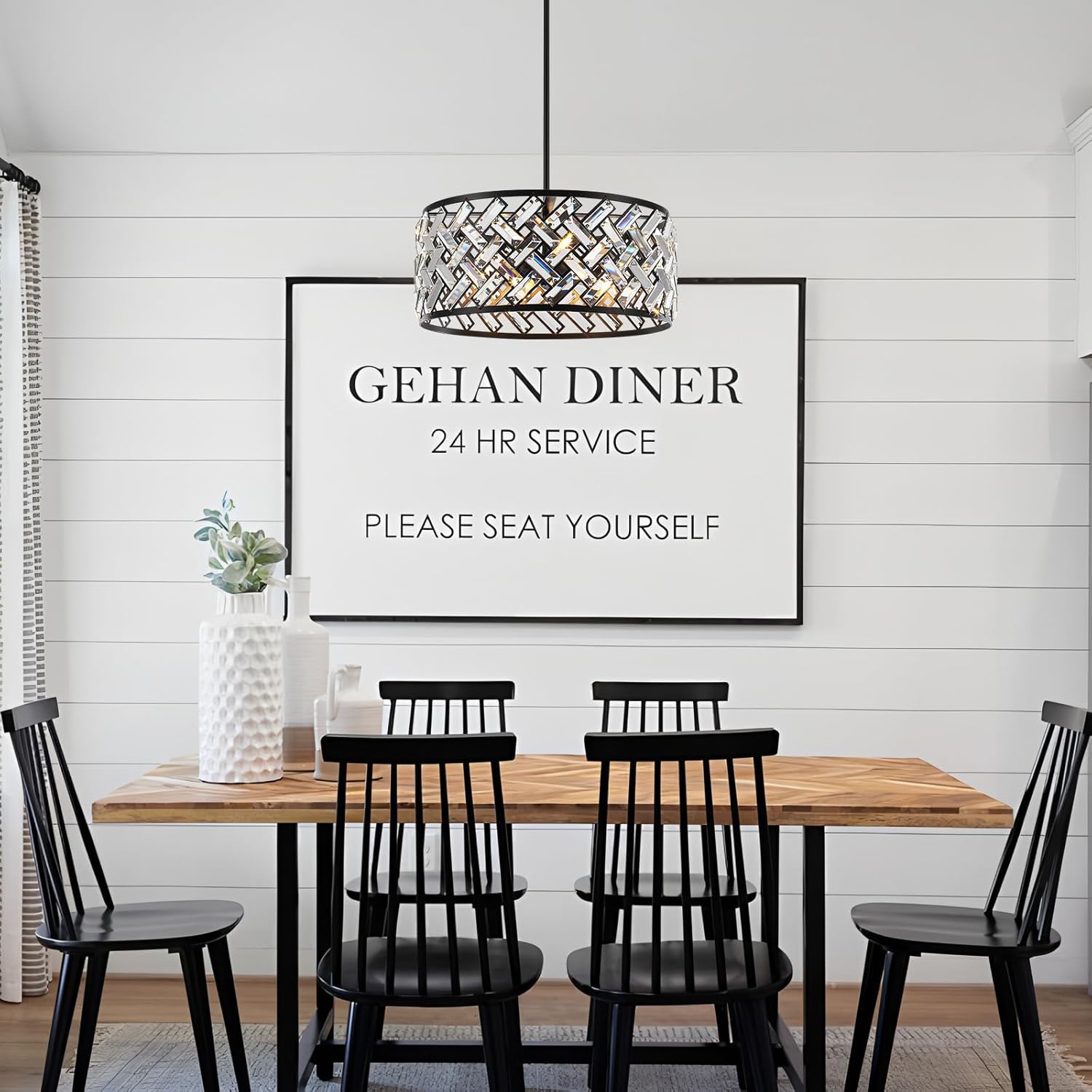 19.6” Crystal Chandeliers for Dining Room, 5 Light Black Farmhouse Chandelier Large Crystal Pendant Light Fixture, Luxury Modern Chandeliers for Kitchen, Bedroom, Living Room, Hallway, Foyer, Entryway