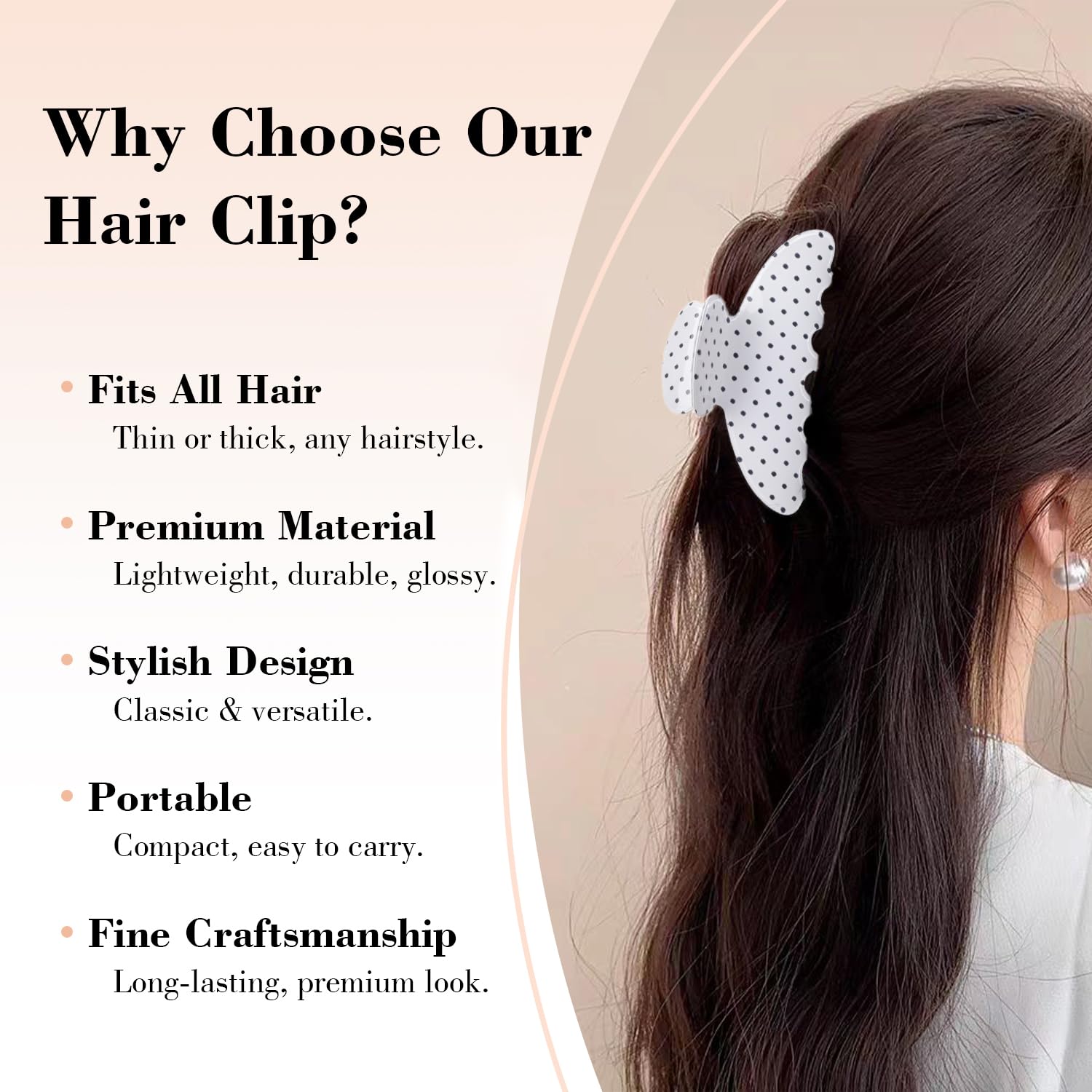 Polka Dot Hair Claw Clips - Strong Hold -6 Polka Dot Hair Claw Clips - Strong Hold -6