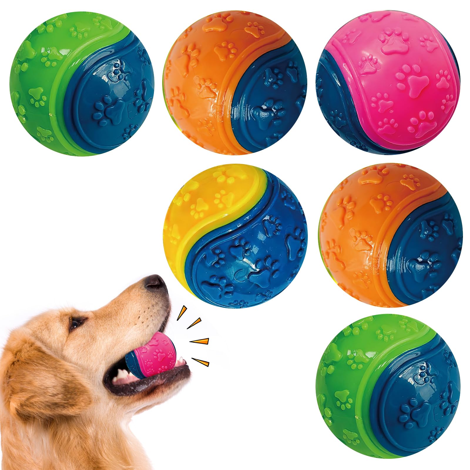 Sinmaklin Dog Balls Indestructible, 6 Pcs Squeaky Interactive Dog Ball, Chuck It Dog Ball