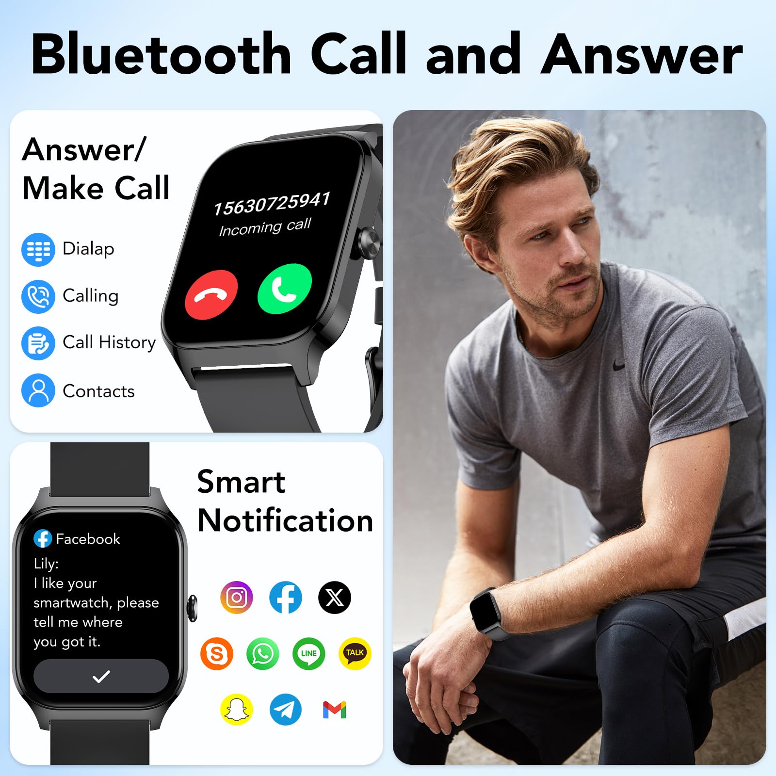 Smart Watch for Men Women, 1.85" HD Fitness Tracker with Bluetooth Calls/Messages, IP68 Waterproof, 115+Modes, 24/7 Heart Rate/Sleep Fitness Watch, iOS/Android - Grigio Scuro