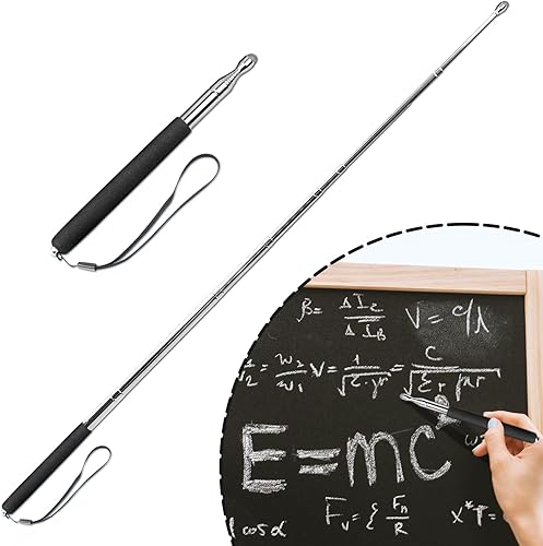 Puntero telescópico, puntero de enseñanza, con función de escritura capacitiva, punta de bolígrafo reemplazable, con cordón (negro)