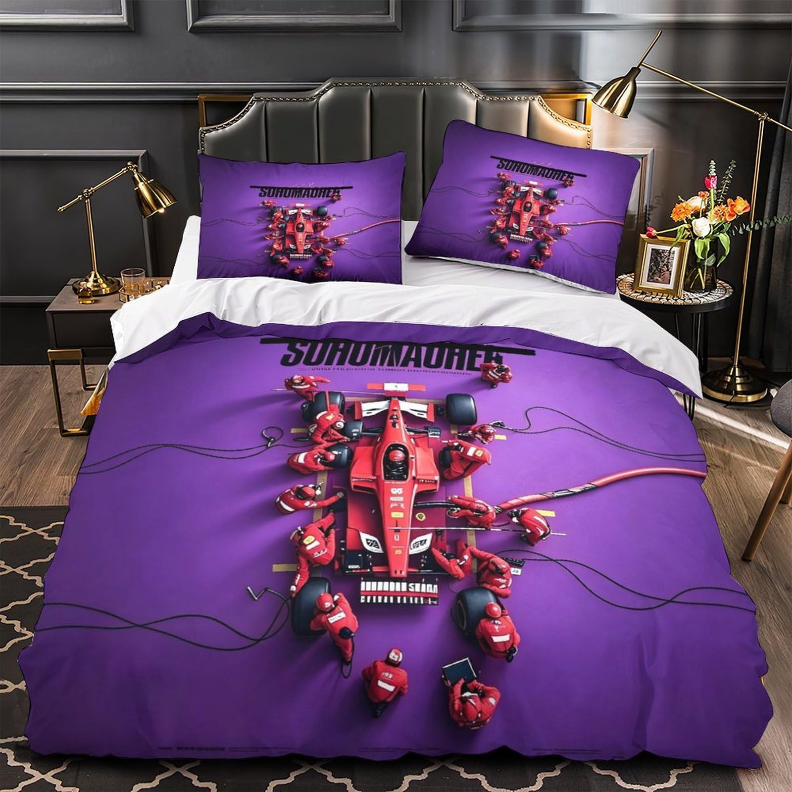 DAFUfbw Warmth Formulaa Racing Duvet Cover Super King（260x220cm）, All Season Decorative Pit Stop Quilt Cover with Pillowcases, Bedding Set Soft Pit Stop Comforter