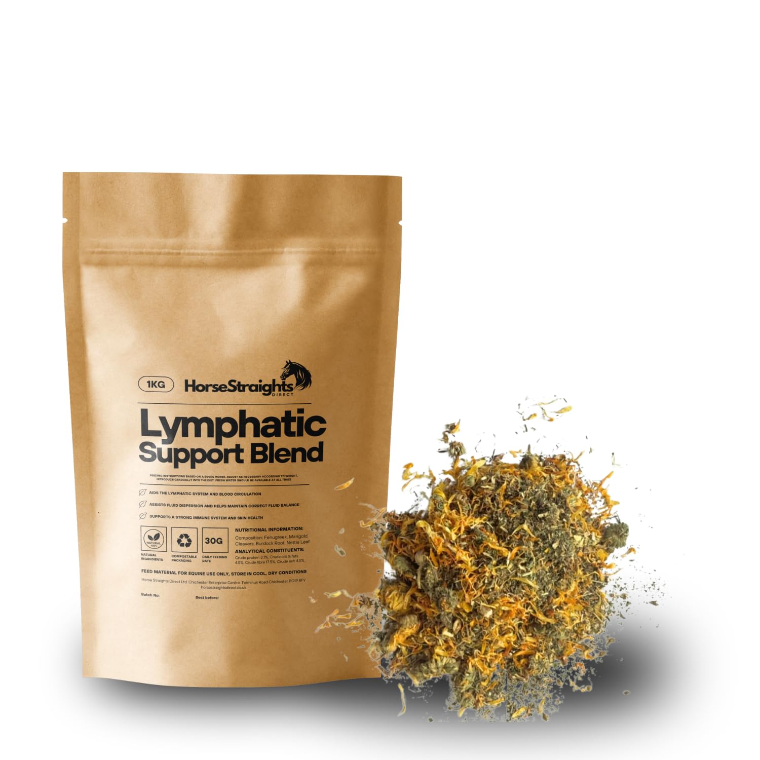 Lymphatic Support Blend for Horses Fluid Balance Filled Legs & Circulation Support 1KG HSD Horse Straights Direct