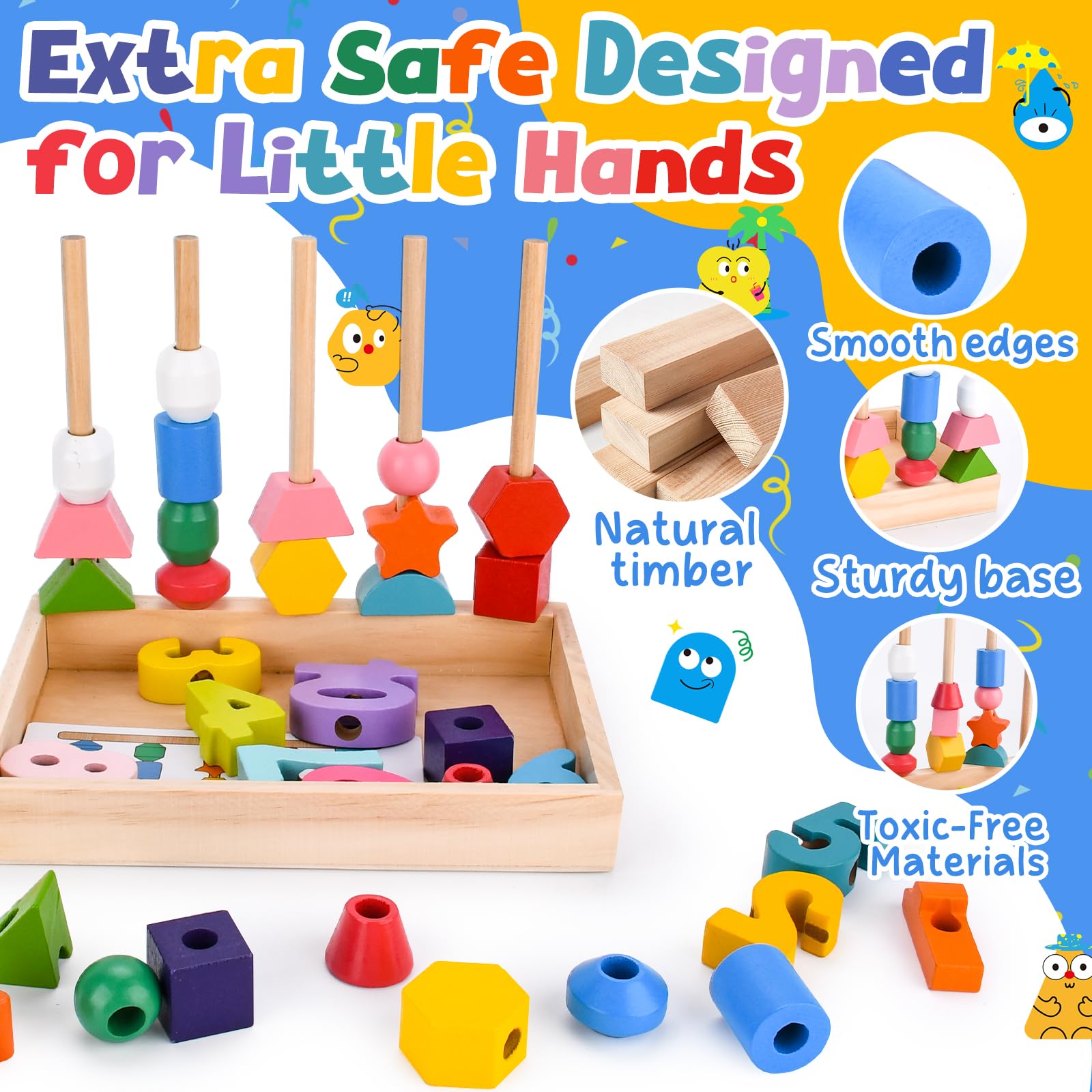 Wooden Montessori Toys Educational Games,4 in 1 Montessori Stacking and Threading Wooden Games,Educational Games Children 2 3 4 Years,Gifts for Boys Girls 1 2 3 Years Old — view 6