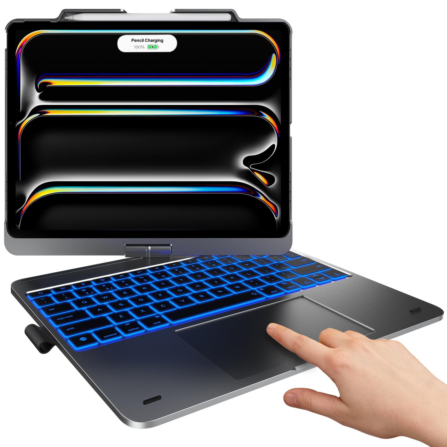 typecase Touch Case with Keyboard for iPad Pro 13-inch (M4, 2024), iPad Air 13-inch (M2, 2024) & iPad Pro 12.9 (6th/5th/4th/3rd Gen), Trackpad, 360° Rotatable, 11-Colors Backlit, Midnight Gray